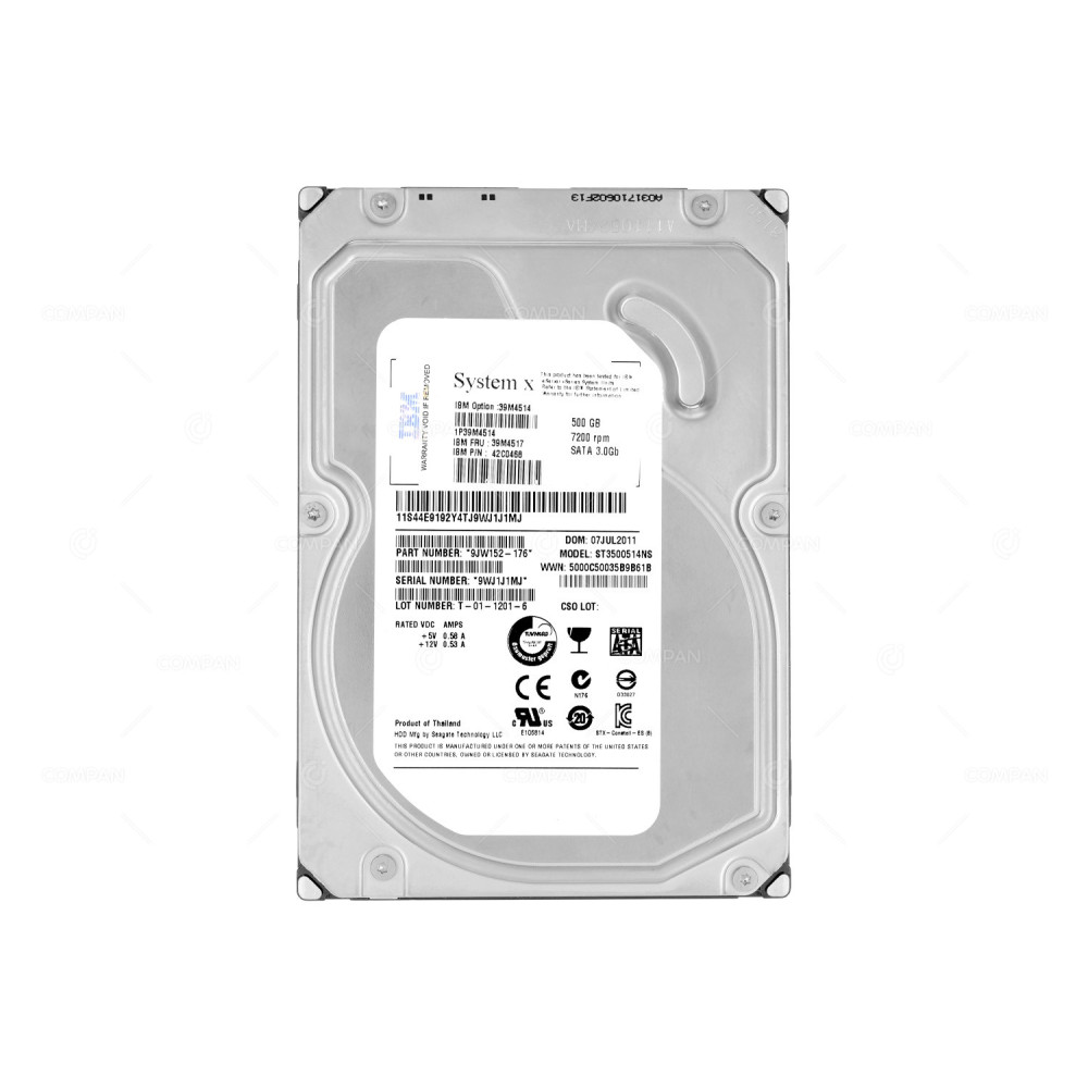 39M4517 IBM HDD 500GB 7.2K SATA 3G 3.5" LFF